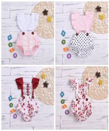 Kids Designer Clothes Infant Girls Summer Rompers Toddler DOT Lace Jumpsuits Baby Cartoon Fly sleeved Rompers Cotton Bodysuit Romp8458195