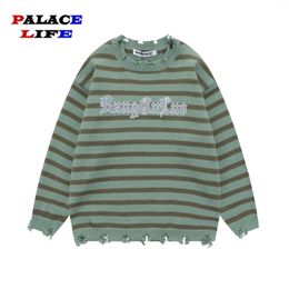 Men's Sweaters High Street Striped Sweater For Men American Vintage Casual Oversized Knitted Autumn Winter Streetwear Couple Pullover