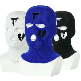 Winter New Three Hole Pullover Hat Ski Embroidery Knitted Sports Outdoor Face Mask 728748