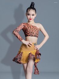 Stage Wear Latin Dance Dress Performance Leopard Print Professional Daughter Children's Training Tassel Dresses