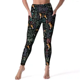 Women's Leggings Word Art Print Sexy Beagle Letter Work Out Yoga Pants High Waist Stretch Sport Legging Pockets Sweet Graphic Leggins