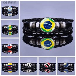 Beaded South America Country Flag Leather Bracelet Brazil Argentina Chile Colombia Flag Braided Bracelet Soccer Lover GiftL24213