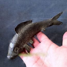 COLLECTION Chinese Archaic handwork carve fish bronze statue253q