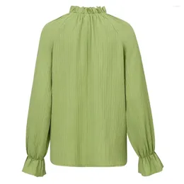 Women's Blouses Women Shirt Chic Streetwear Loose Fit Pleated Blouse With Ruffle Cuffs Autumn Winter Solid Colour Casual Tops Business