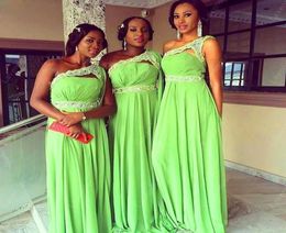 Lime Green Chiffon Bridesmaid Dresses 2019 One Shoulder Lace Beaded Long Custom Made Bridemaids Prom Gown Wedding Party Dresses Ch4046441