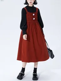 Work Dresses Christmas Red Kawaii Two-piece Set Women Japanese Sweet Dress Suit Warm Winter 2024 Korean Blouse Vintage Strap