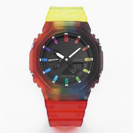 Men's Jelly Color Digital Quartz 2100 Watch Full Featured LED Automatic Hand Raise Light Waterproof GA Oak Series