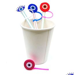 Drinking Straws Custom Evil Eye Soft Sile St Toppers Accessories Er Charms Reusable Splash Proof Dust Plug Decorative 8Mm Party Drop Dhusz