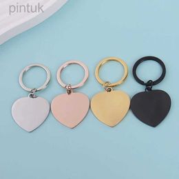 Keychains Lanyards Stainless Steel Heart Keychain Blank For Engrave Metal Heart Charm Keychain Key Ring Mirror Polished Wholesale 10pcs ldd240312