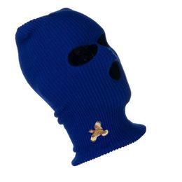 2021 Ball Head Cover Men's Black Knitted Windproof Winter Riding Warm Three Hole Hat Face Mask 710850