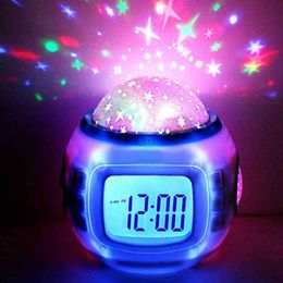 Other Clocks Accessories Starry Projector Lamp Battery Powered LED Alarm Clock Projection Light Digital Alarm Clock with Calendar Thermometer Night LightL2403