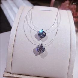 Pendant Necklaces Promotion 925 Sterling Silver Necklace Transparent Invisible Fishing Line Shiny Cubic Zirconia Choker & Pendants