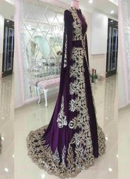 2021 Moroccan Caftan Evening Dresses Purple Elegant Dubai Abaya Arabic Gowns For Special Occasion Prom Dress With Appliques2711016