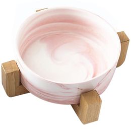 Dog Feeders Ceramics Dog Bowls Wooden Rack Ceramic Single Bowl Lovely Pet Food Water Drink Dishes Feeder Pink Y200917241h