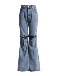 Женские джинсы Нишевый дизайн в стиле панк с полым ремнем до колена, дизайн в американском ретро, весна 2024, ограниченное количество новых джинсов
