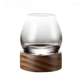 Wine Glasses Lead-Free Glass Cup Home Drinkware Whiskey With Wooden Holder For Liquor Bourbon 350ml