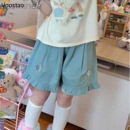 Women's Shorts Summer Lolita Sports Shorts Cute Chic Snail Dog Embroidery Short Pants Harajuku Kawaii Loose Wide Leg Pants ldd240312