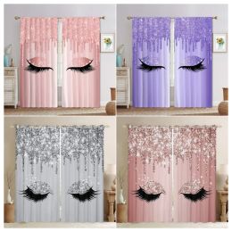 Curtains 3D Digital Printing Pink Blue Yellow Eyelash Eyes Thin Curtain for Living Room 2Pieces Kids Bedroom Children Windows Bathr Decor