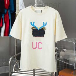 Men's T-Shirts designer GU Gujia Correct High Version 24S New Short sleeved T-shirt Monster Letter Print OS Drop Shoulder Couple Style TBBO