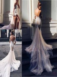 Pallas Couture Mermaid Split Wedding Dresses 2020 New Champagne Church Train Offshoulder Elegant Country Garden Berta Wedding Gow1770276