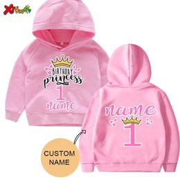 Meninas Princesa Coroa Hoodies Moletons Crianças Dos Desenhos Animados Nome Personalizado Camiseta Criança Bebê Aniversário Meninos 240301