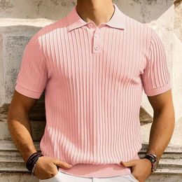 Men's Polos Summer Clothing Luxury Solid Knitted Short Sleeve Button-down Polo Shirts Vintage Casual Business Slim Tops Knitwear