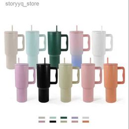 Mugs 40oz tumbler with handle Matte blank travel cup sports bottle tumblers with colorful straw and lids L240312