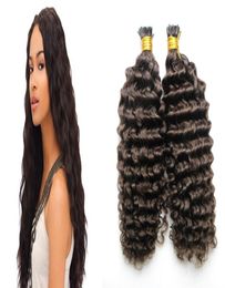 4 Dark Brown I Tip Hair Extensions Deep Curly brazilian virgin hair fusion 100gstrands keratin human hair extension6663714