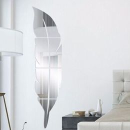 Acrylic Feather Mirror Sticker 3D Art Removable Wall Stickers Creative DIY Dressing Decal Bedroom Living Room Decoration222q