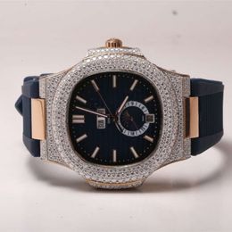 Mens hip hop iced out rubber strap wrist watch with advance natural diamond VVS clarity and with customization