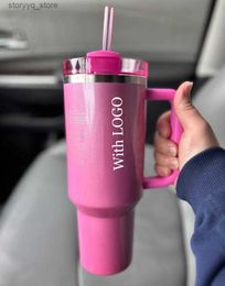 Mugs US Stock Limited Edition Starbacks H2.0 Winter Pink Cosmo Parada Co-ed Flamingo Valentines Day Gift 40oz Target Red Cups Car Tumblers Water Bottles GG0111 L240312