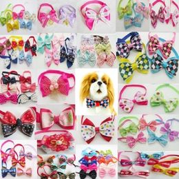 100pcs Lot Big Handmade Hallowen Holiday Dog Ties Pet Dog Neckties Ribbon Dog Bow Ties Pet Grooming Supplies Mix Styles Whole276u