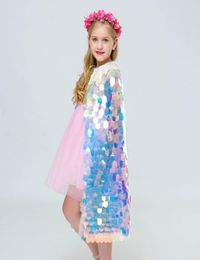 Girls Cosplay Princess Cloak Sequins Colourful Mermaid Mantillas Cape Halloween Party Cape Cosplay Costume Props 078937170
