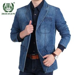 Mens Denim Blazer Autumn Winter Cotton Casual Fashion Suit Jacket Male Slim Fit Suits Jeans Blazers Plus Size Blazer Masculino 240306