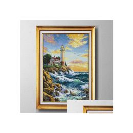Craft Tools The Lighthouse Sea Scenery Europe Style Cross Stitch Needlework Sets Embroidery Kits Paintings Counted Printed On Canvas D Otenj