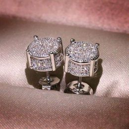 Unisex Men Women Earrings Studs Yellow White Gold Plated Sparkling CZ Simulated Diamond Earrings For Men Women Perfect Gift