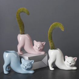 Planters Cute Cat Flower Pot Ceramic Succulent Pot Planter Home Decor Desktop Ornament Bonsai Plant Pot Garden Decoration