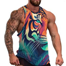 Men's Tank Tops Tiger Top Men Colorful Illustration Vibrant Summer Graphic Workout Sportswear Oversize Sleeveless Shirts