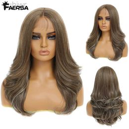 Synthetic Wigs Synthetic Wigs Synthetic Lace Front Wigs Body Wave Highlight 13X4X1Female Lace Wig Ginger Blonde Synthetic Wig with Hair 22 ldd240313