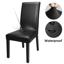 4/6Pcs Waterproof Chair Cover PU Leather Fabric Chair Covers Big Elastic Seat Chair Covers Stretch Seat Case For Dining Room 240313