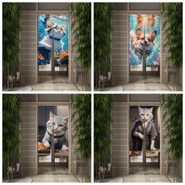 Curtains Cartoon AI Cat Door Curtain Funny Dining Room Door Decor Curtain Partition Curtain Drape Kitchen Entrance Hanging HalfCurtain