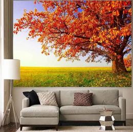 Tapestries Simsant Autumn Leaves Tapestry Landscape Maple Tree Art Wall Hanging For Living Room Home Dorm Decoration
