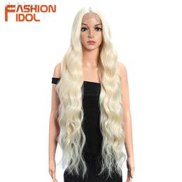 Synthetic Wigs FASHION IDOL 36 Inch Deep wave Lace Front Wigs For Black Women White Heat Long Wavy Cosplay Wigs Synthetic ldd240313