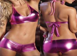 Uniform Temptation Patent Leather Suit Nightclub Pole Dancing PU Leather Bikini Suit Women Underwear Sleepwear Sexy Clubwear for W1707421