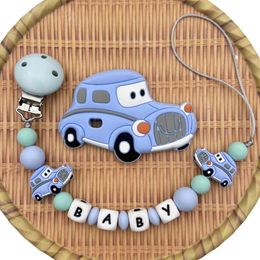 Personalised English Russian Letters Name Baby Car Silicone Pendant Pacifier Clips Chains Holder Teether Baby Kawaii Toy Gifts 240311