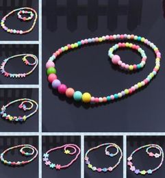 Kids Beaded Necklace Bracelet Jewellery Set Fashion Cute Pink White Pearl Pendant Accessories2683936