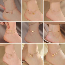 Anklets 1 Piece 304 Stainless Steel Stylish Link Chain Anklet Gold Color Barefoot Sandals For Women On Foot Ankle 21cm(8 2/8") Long