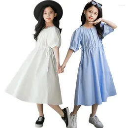 Girl Dresses Teen Youth Cotton Summer Dress Girls 2024 Clothes Children's Fashion Waistband Solid Colour Skirt 6 8 10 12 14 16 Year