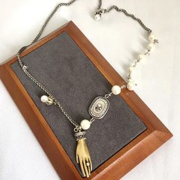 Pendants Trend Europe Designer Brand Pearl Crystal Double Layer Necklace Man Women Luxury Jewellery Punk Boho Goth