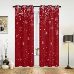 Curtains Christmas Winter Snowflake Red Window Curtains Decor For Home Bedroom Kitchen Living Room Ornament Xmas Gifts Navidad Curtains